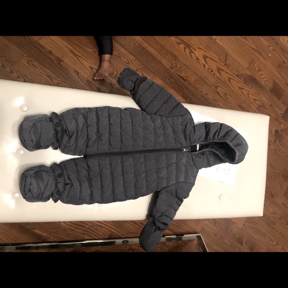 Organic feather down grey baby snowsuit onesie - Picture 1 of 2